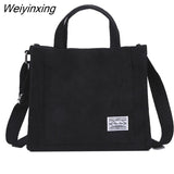 Weiyinxing Women Corduroy Zipper Shoulder Bag Small Cotton Canvas Handbag Casual Tote Female Eco Crossbody Bag Vintage Messenger Bags