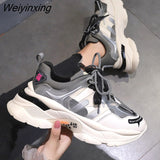 Weiyinxing Platform Sneakers Round Toe 2023 Spring Women's Chunky Shoes Lace Up Black Female Trainers Dad Shoes Tenis Feminino