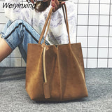 Weiyinxing Mantang Women Shoulder Bag Shopping Bag Two Straps Handbag School Simple Fashion Scrub High Capacity Tote Buckle Designers