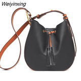 Weiyinxing Leather Women Handbag Fashion Totes High Quality Shoulder Bag Fashion Female Crossbody Bag Luxury Tassel Woman Sac Black