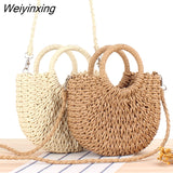 Weiyinxing New Trend Simple Style Popular Semi Round Straw Woven Bag Beach Hand Woven Handbag Holiday Women's Bag Casual Shoulder Bags