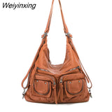 Weiyinxing FASHION Soft PU Leather Shoulder Bags Multi Purpose Multiple Pockets Backpack for Women Leisure Shoulder Bag Lady Handbag