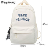 Weiyinxing Men and Women Cool Waterproof Nylon Laptop Backpack Large Capacity Letter Printing Travel Book Bag Teenagers Preppy Schoolbag