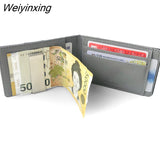 Weiyinxing Sale Fashion Solid Men's Thin Bifold Money Clip Leather Wallet with A Metal Clamp Female ID Credit Card Purse Cash Holder