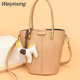 Weiyinxing New 2piece/set Cowhide Women's Handbags Fashion Designer Good Casual Ladies Tote Female Bucket Women Shoulder Crossbody Bag