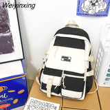 Weiyinxing Fashion Multi-pocket Nylon Backpack Contrast Color Cool Travel Bag Women Backpack Men Big Schoolbag High Quality Bookbag