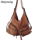 Weiyinxing FASHION Soft PU Leather Shoulder Bags Multi Purpose Multiple Pockets Backpack for Women Leisure Shoulder Bag Lady Handbag