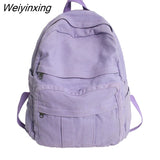 Weiyinxing Solid Color Retro Women Backpack Korean Version Washed Canvas Female Handbag Travel Rucksack Teenage Girl Student Schoolbag