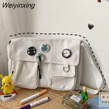Weiyinxing Women Canvas Shoulder Bags For Youth Casual Ladies Large Capacity Crossbody Bags Solid Handbags Messenger Bags for Women