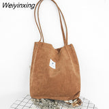 Weiyinxing Capacity Women Corduroy Tote Ladies Casual Shoulder Bag Foldable Reusable Shopping Beach Bag