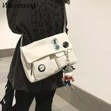 Weiyinxing Women Men Messenger Bag Female Canvas Crossbody Bag Large Capacity Korean Cute Simple Student Single Shoulder Outer Bag