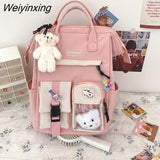 Weiyinxing Capacity Kawaii Women Multi-Pocket Nylon Backpack Ins Junior High School Student School Bag Girls Backpack Laptop Book