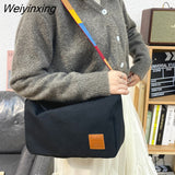 Weiyinxing Canvas Shoulder Bag Big Capacity Women Messenger Bag Female Crossbody Bags Colored Straps Retro Handbag for Student