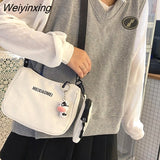 Weiyinxing Canvas Solid Color Letter Shoulder Bags with Mini Purse Pendant Women Bags Casual Small Crossbody Bags 2pcs Composite