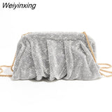 Weiyinxing Ruched Evening Clutch Bag Designer Diamonds Women Handbags Crystal Mesh Shoulder Bags Shinny Rhinestone Party Purses 2023