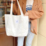 Weiyinxing Art Shopping Bag New Small Fresh Canvas Women's Tote Shoulder Bag Simple Solid Color Buckle Handbags for Women 2023