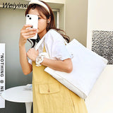 Weiyinxing Canvas Shoulder Bag Large Capacity Totes Simple Solid Color Designer Handbag Reusable Shopping Bags Casual Underarm Bag