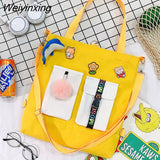 Weiyinxing for Women Canvas Shoulder Bag Reusable Shopping Bags Casual Tote Female Handbag Messenger Bag Harajuku Student Schoolbag