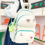 Weiyinxing Double Pocket Women Backpack Female Waterproof Nylon Travel Bag Korean Kawaii Schoolbag for Girl Student Book Mochila