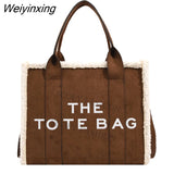 Weiyinxing Suede Luxury Designer Tote Bags for Women Shopping Travel Handbag Winter Plush Shoulder Bags Chic Leisure Crossbody Bag