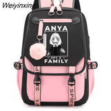 Weiyinxing X Family Anya Forger Anime School Backpack Bag Usb Port School Bags for Girls Teenager Travel Backpack Bag SchoolBag Mochila