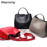 Weiyinxing Genuine Real Leather Bucket Tote Bag Women Designer Shoulder Bag Leather Handbag with Tassels Female Snake Print Hobos Bags