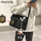 Weiyinxing Women Men Messenger Bag Female Canvas Crossbody Bag Large Capacity Korean Cute Simple Student Single Shoulder Outer Bag