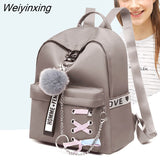 Weiyinxing Backpack Teenager Trend Student Schoolbags Multi-pocket Shoulder Bags Female Oxford cloth Backpack Fashion Hair ball pendant