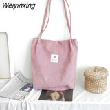 Weiyinxing Capacity Women Corduroy Tote Ladies Casual Shoulder Bag Foldable Reusable Shopping Beach Bag