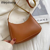 Weiyinxing New Women's Fashion Handbags Retro Solid Color PU Leather Shoulder Underarm Bag Casual Women Hobos Handbags