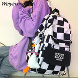 Weiyinxing Women Backpack Waterproof Multi-Pocket Nylon Bookbag Preppy Plaid Schoolbag for Adolescent Female Laptop Back Pack Travel Bag