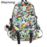 Weiyinxing Graffiti Print Men Backpack Harajuku Girl Male School Bag Nylon Ladies Fashion Laptop Backpack Women Book Boy Student Bag