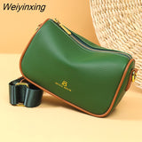 Weiyinxing Solid Color Fashion Shoulder Handbags Female Travel Cross Body Bag Weave Small cowhide Leather Crossbody Bags for Women