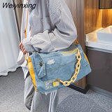 Weiyinxing Denim Women Shoulder Bags Large Capacity Travel Bag Designer Women Bags Luxury Blue Jeans Crossbody Bag Female Big Purse