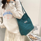 Weiyinxing Bags for Women 2023 New Corduroy Snap Button Shoulder Bag Large Capacity Shopping Bag Vintage Buckle Tote Female Handbags