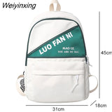 Weiyinxing Letter Printing Women Backpack Men's Large Capacity Waterproof Nylon Travel Bag Cool Schoolbag for Students Book Mochila