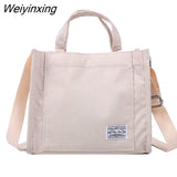 Weiyinxing Women Corduroy Zipper Shoulder Bag Small Cotton Canvas Handbag Casual Tote Female Eco Crossbody Bag Vintage Messenger Bags