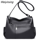 Weiyinxing Totes Bag for Women Handbags Solid Color Genuine Leather Ladies Shoulder Bags Multi-Pocket Cowhide Female Messenger Bag