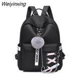 Weiyinxing Backpack Teenager Trend Student Schoolbags Multi-pocket Shoulder Bags Female Oxford cloth Backpack Fashion Hair ball pendant