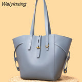 Weiyinxing Genuine Leather Women Handbag Fashion Girls Top-Handle Bucket Bag Soft Cowhide Female Shoulder Bags Women Crossbody Bag Sac