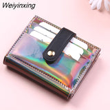 Weiyinxing New PVC Laser Women's Wallet Fashion Sequins Multi-card Slot Two-fold Card Holder Trend Solid Color Buckle Coin Purse