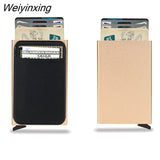 Weiyinxing Smart Wallet Card Holder Metal Thin Slim Men Women Wallets Pop Up Minimalist Wallet Small Black Purse Metal Vallet