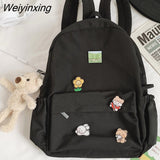 Weiyinxing Student Bear Backpack Kawaii Nylon Women Cute School Bag Girl College Badge Backpack Cartoon Book Female Bag Trendy Fashion