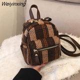 Weiyinxing Winter Plaid Nylon Women Backpack New Korean Students Small Schoolbag Campus Stripe Style Fashion Girls Travel Bags