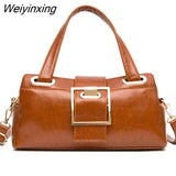 Weiyinxing Layers High Quality Oil Wax Leather Handbag Luxury Designer Women Shoulder Crossbody Bag Solid Color Female Messenger Tote Sac