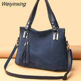 Weiyinxing Quality Women's Soft Suede Surface Leather Shoulder Crossbody Bag 2023 Luxury Tassel Handbag Large Capacity Ladies Tote Sac