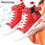 Weiyinxing Sneakers for Women Yellow Vulcanized Shoes Lace-up Casual Canvas Shoes Size 35-44 Breathable High Top Men Walking Shoes