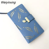 Weiyinxing Women Wallet PU Leather Purse Female Long Wallet Gold Hollow Leaves Pouch Handbag for Women Coin Purse Card Holders Clutch