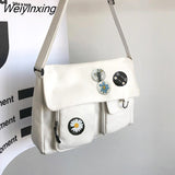 Weiyinxing Women Men Messenger Bag Female Canvas Crossbody Bag Large Capacity Korean Cute Simple Student Single Shoulder Outer Bag