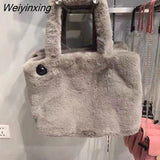 Weiyinxing Women's Autumn And Winter Plush Bag Lambswool Women's Bag Large Capacity Tote Bag Black And Grey Shoulder Bag Villus Handbag